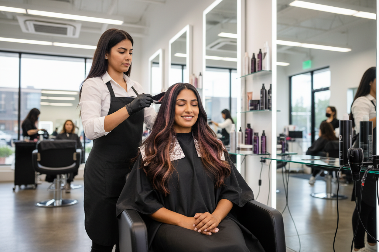 female indian client getting fashon hair color