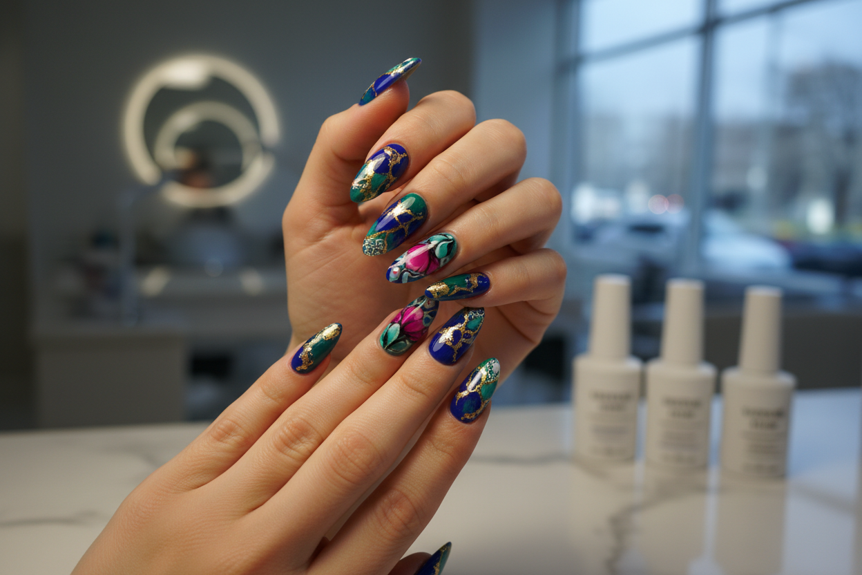 pretty hands with gel paint nail art